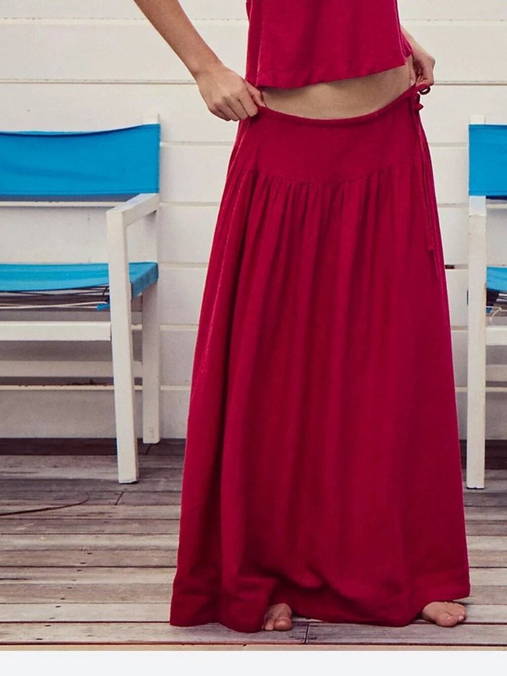 Free People Free-Est Sandshell Linen Maxi Skirt Pull-On Flowy Solid XS 290438